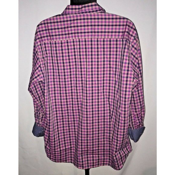 Tallia Button Up Shirt Flip Cuffs Mens  XL 17 1/2 Purple Blue Plaid Long Sleeve - Picture 6 of 6